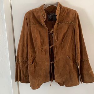 Chi by Faichi sueded leather tie-front jacket with antique bronze studs